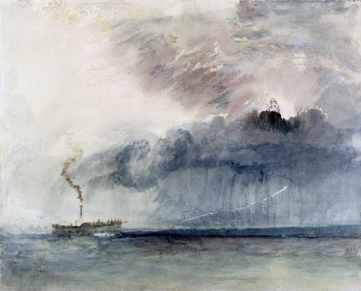 Höyrylaiva myrskyssä, n. 1841 (wc ja kynä paperille) tekijältä Joseph Mallord William Turner