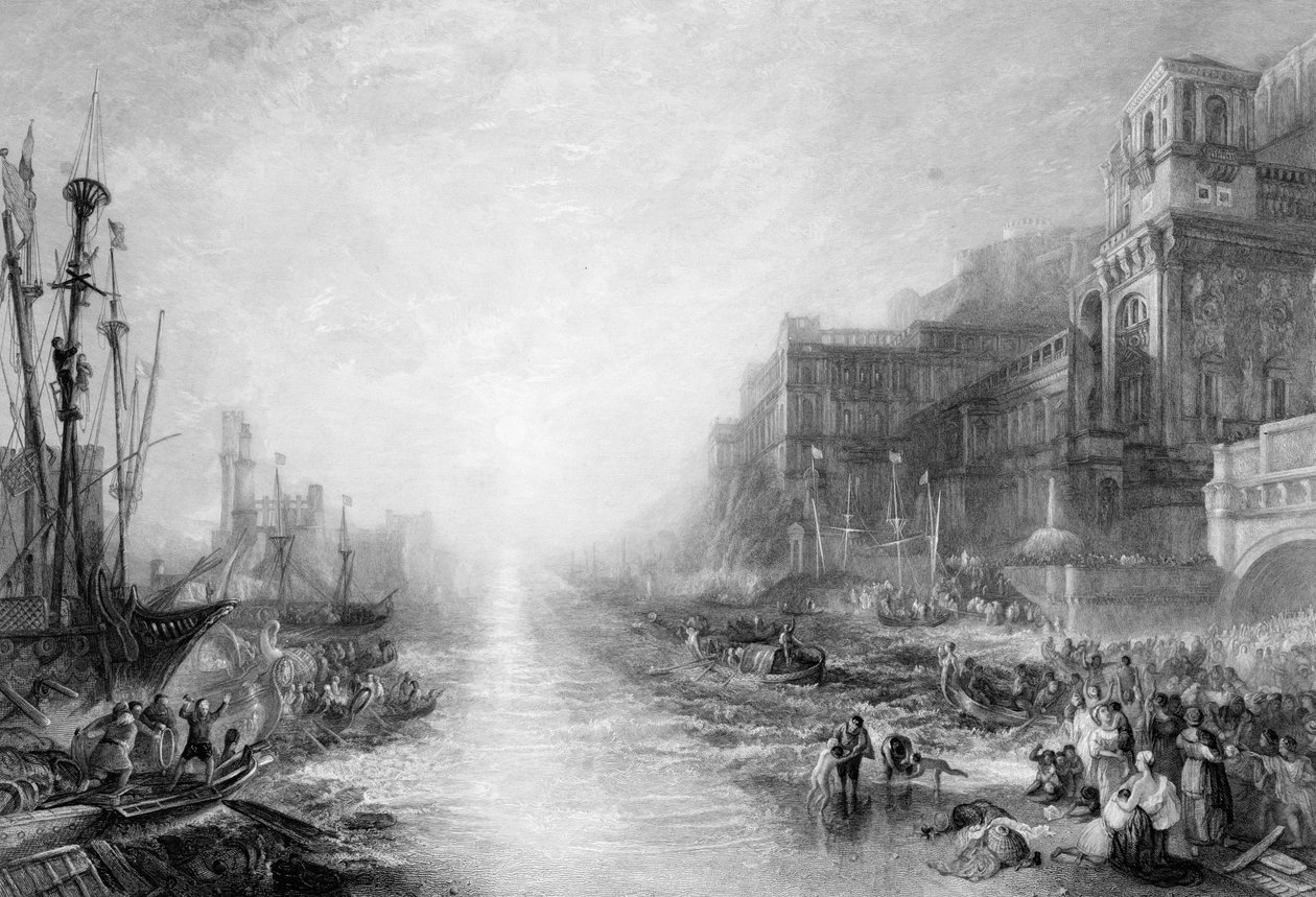Reguluksen laivaus, muinainen Karthago, kaiverrus Daniel Wilson (1816-92), 1838-52 tekijältä Joseph Mallord William Turner