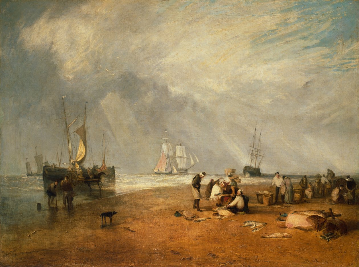 Hastings Beachin kalamarkkinat tekijältä Joseph Mallord William Turner