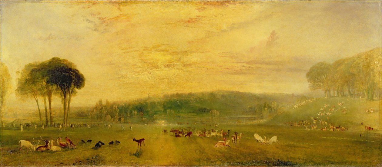 Lake, Petworth: Auringonlasku, Fighting Bucks, n. 1829 tekijältä Joseph Mallord William Turner