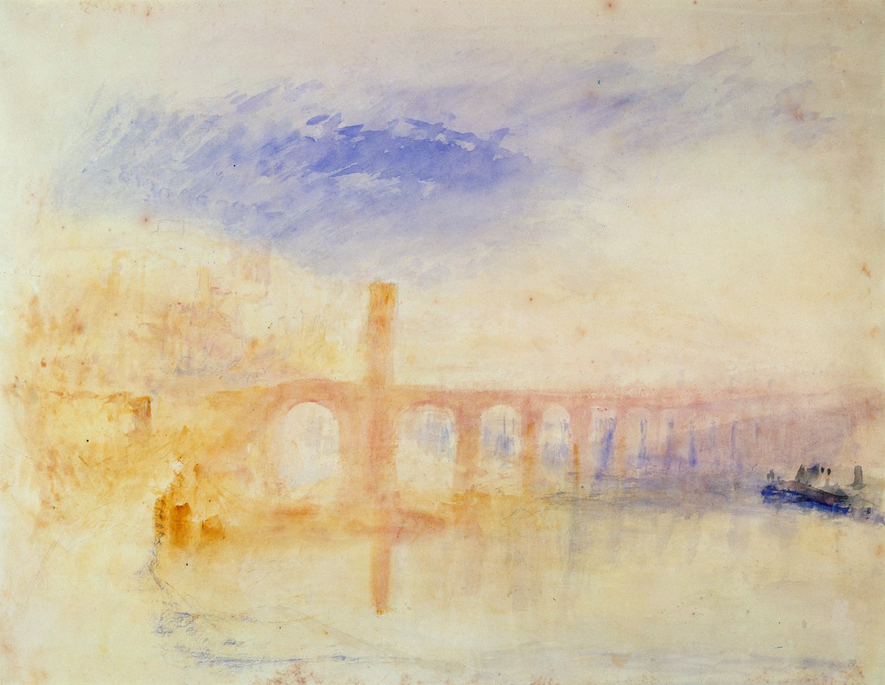 Moselin silta, Coblenz, n. 1842 (wc ja grafiitti paperilla) tekijältä Joseph Mallord William Turner