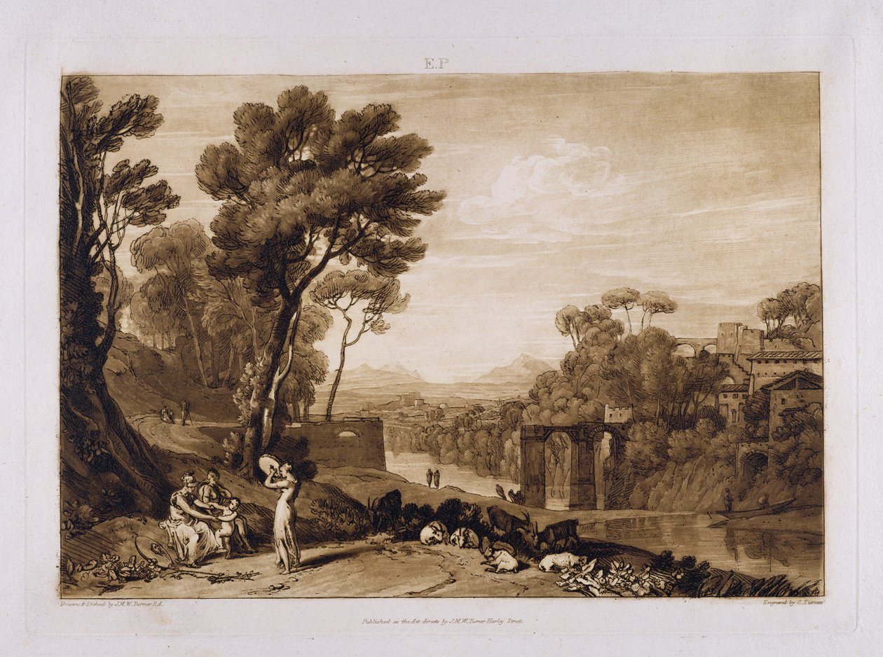 Nainen ja tamburiini, kaiverrus Charles Turner (1773-1857) 1853-74 tekijältä Joseph Mallord William Turner