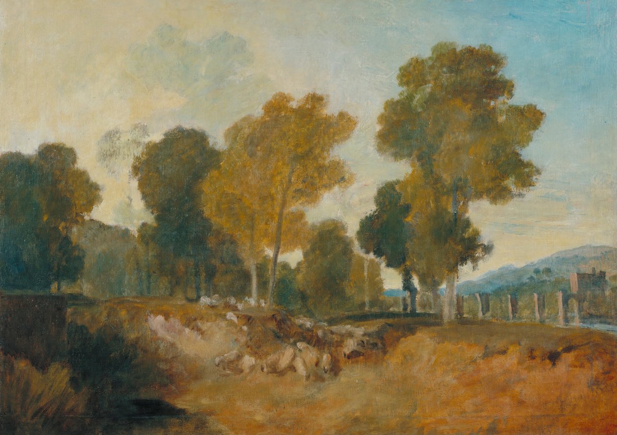Puita joen rannalla, silta keskellä tekijältä Joseph Mallord William Turner