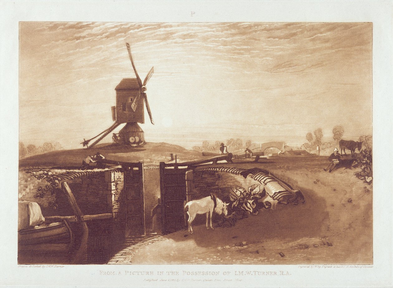 Tuulimylly ja lukko, kaivertaja William Say (1768-1834). tekijältä Joseph Mallord William Turner