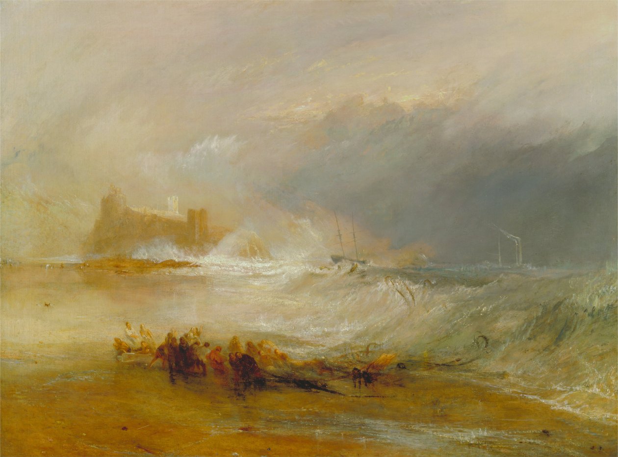 Hyökkääjät-Northumberlandin rannikko, jossa höyrylaiva avustaa aluksen rannalla tekijältä Joseph Mallord William Turner
