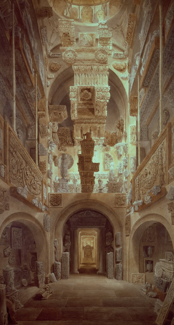 Soane-museon sisätilat, tekijältä Joseph Michael Gandy