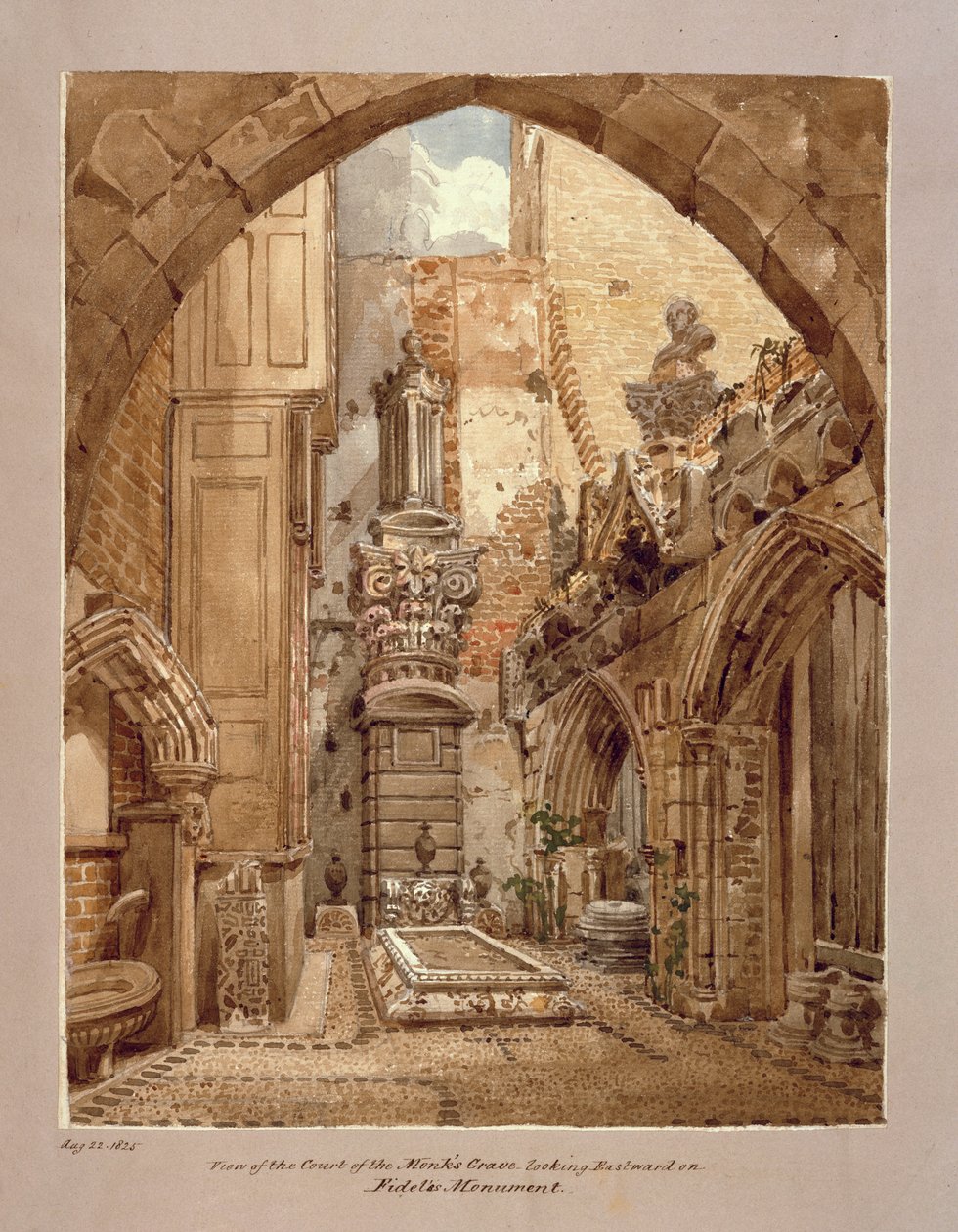 Näkymä munkkihautojen pihalle, 22. elokuuta 1825. tekijältä Joseph Michael Gandy
