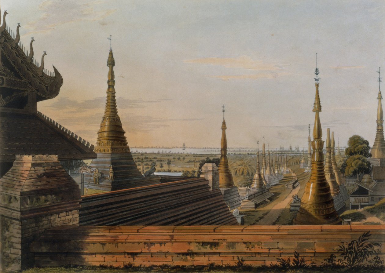 Kohtaus itäisellä tiellä Rangoonista etelään katsoen, levy 13 "Rangoon Viewsista", kaivertanut George Hunt, 1825 (akvatinta) tekijältä Joseph Moore