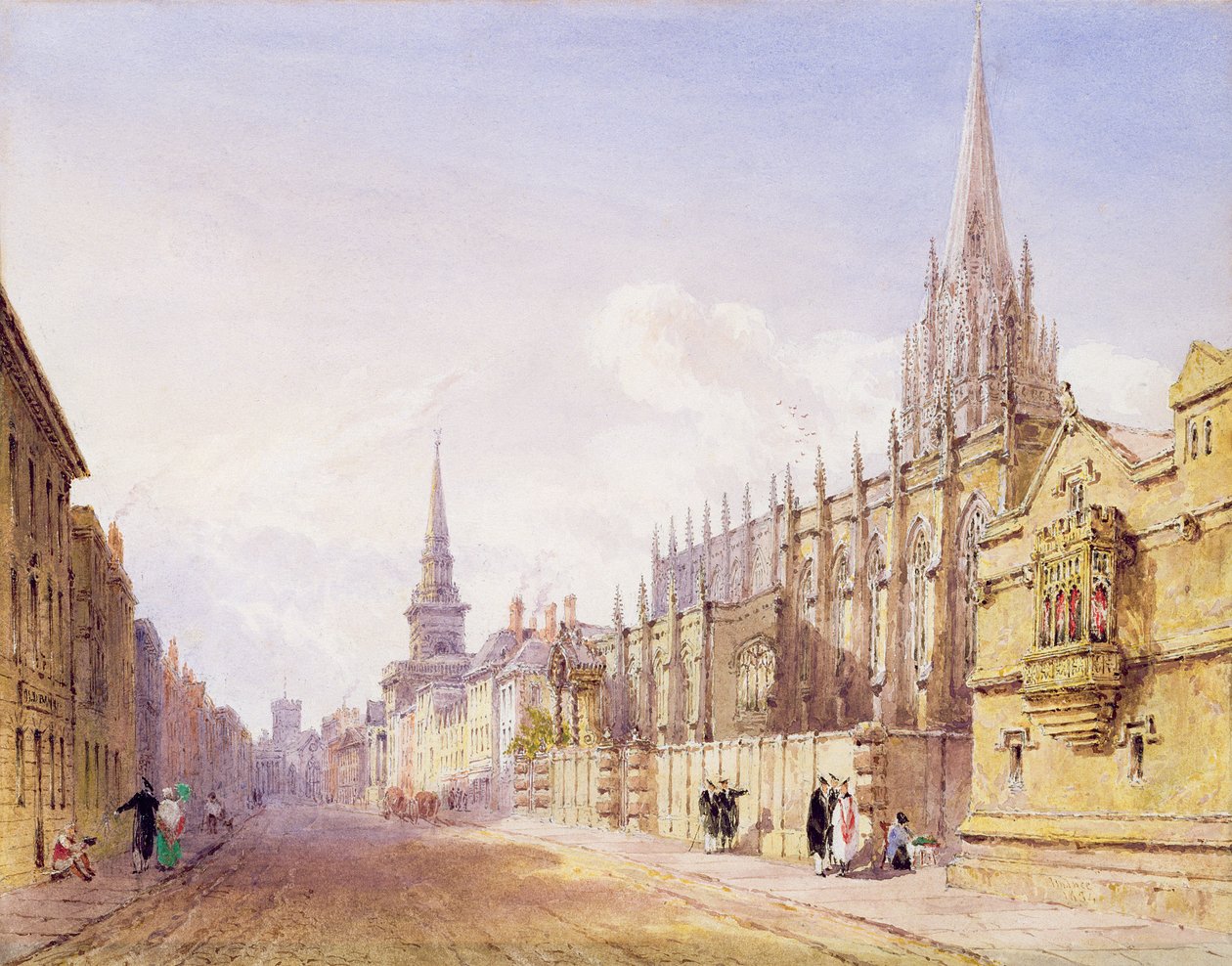 Tutkijat ja hahmot St. Mary Magdalen -kirkon ulkopuolella, Oxford (kynä ja wc paperilla) tekijältä Joseph Murray Ince