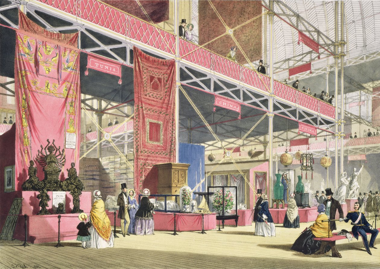 Crystal Palace, Tunis ja China Galleries (värillinen litho) tekijältä Joseph Nash