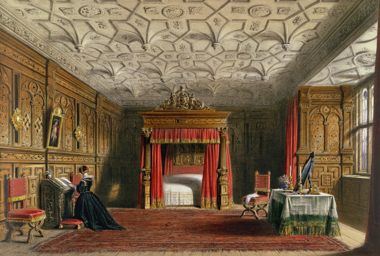 Upotekoristeinen kammio, Sizergh, Westmoreland, 1849 tekijältä Joseph Nash