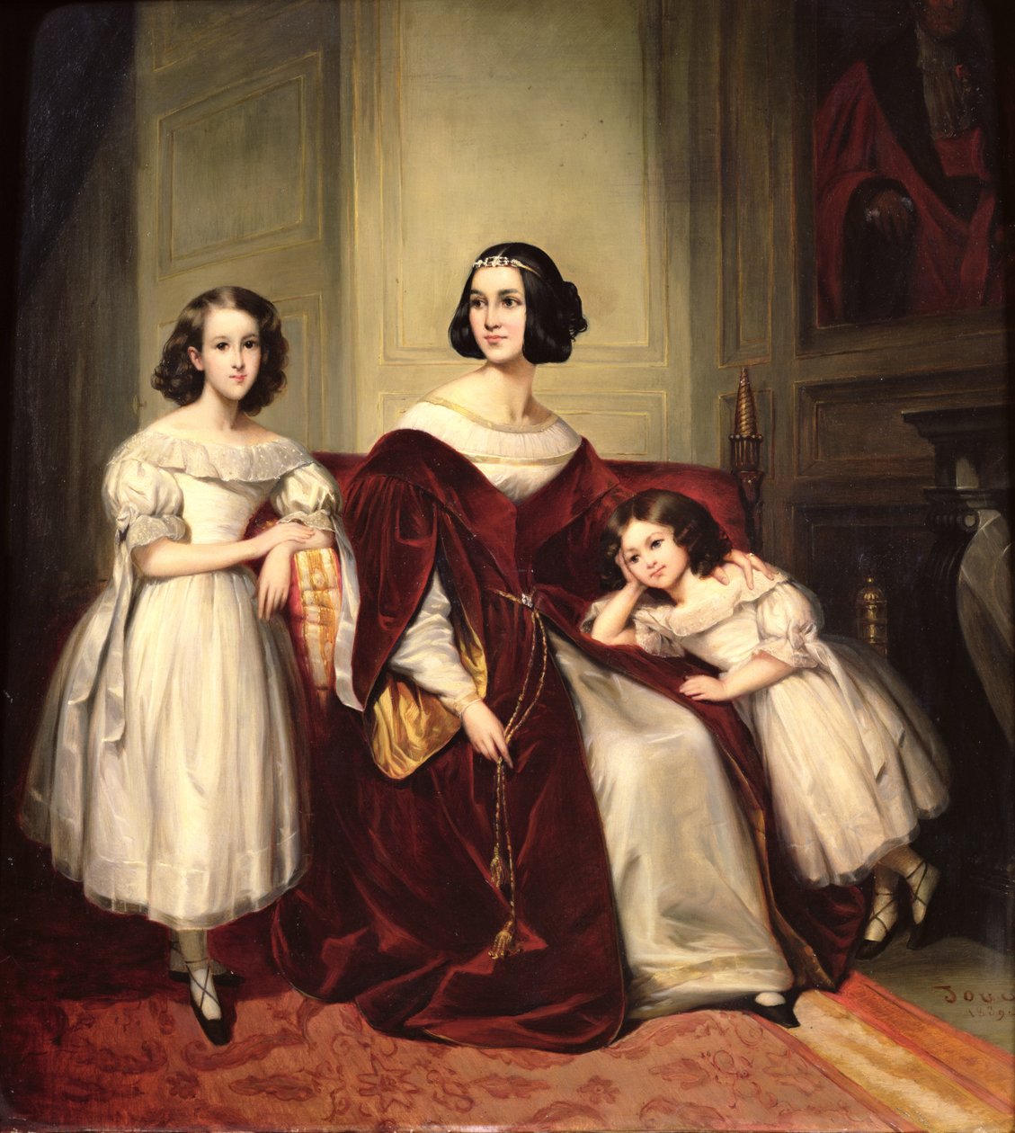 Madame de Nonjon ja hänen kaksi tytärtään, 1839 tekijältä Joseph Nicolas Jouy