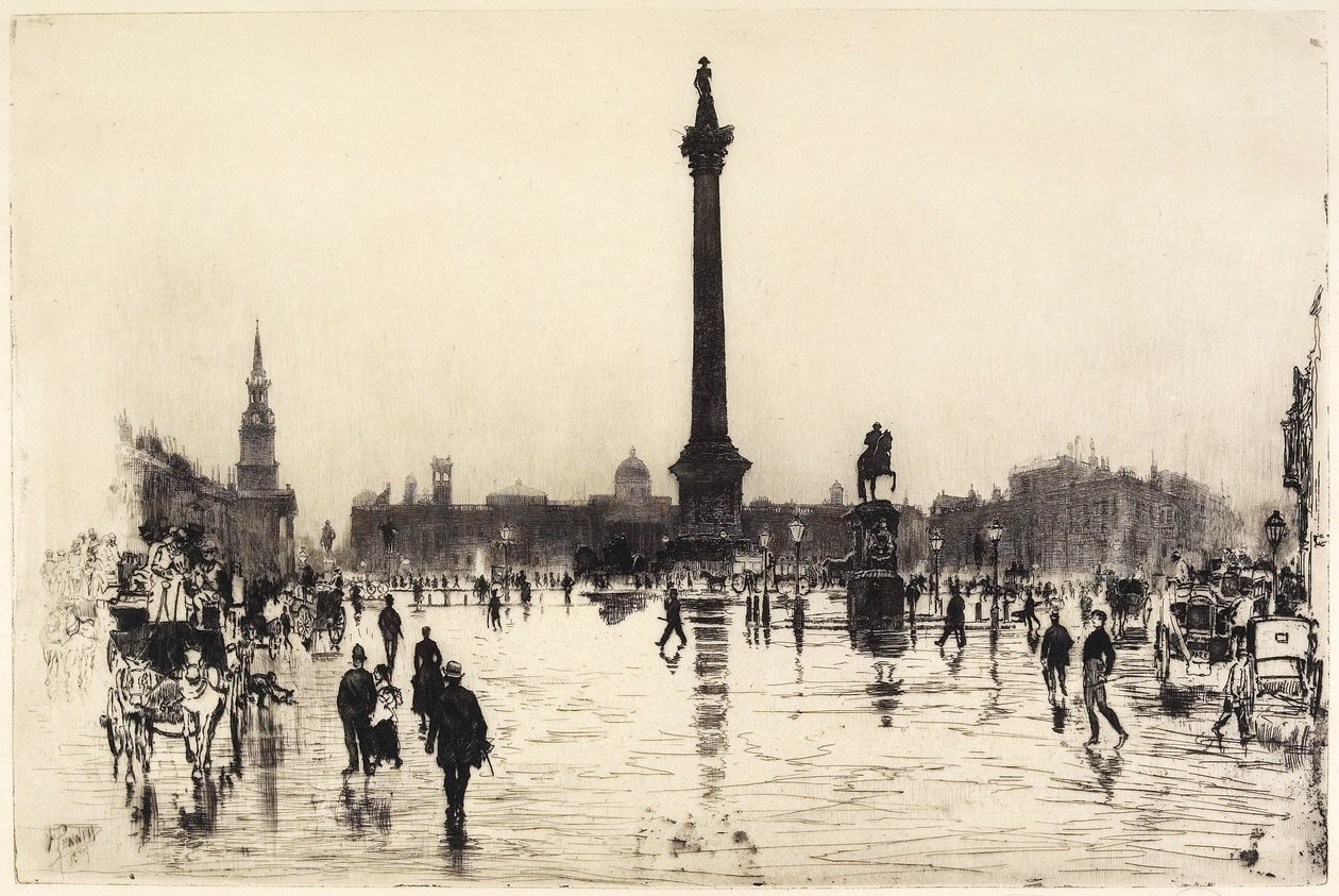 Nelson Monument, Trafalgar Square, Lontoo, 1887 tekijältä Joseph Pennell