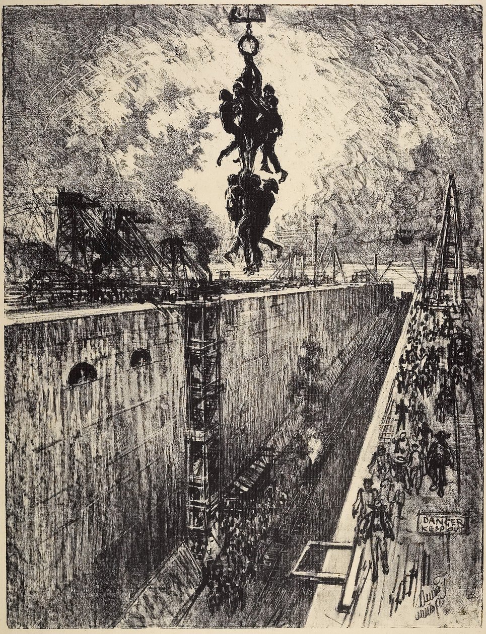 Päivän loppu, Gatun Lock, 1912 tekijältä Joseph Pennell