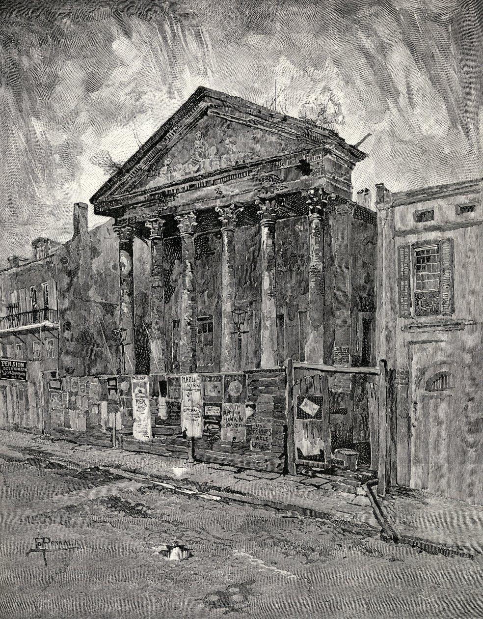 The Old Bank in Toulouse Street, New Orleans, The Century Illustrated Monthly Magazine, toukokuusta lokakuuhun 1883 tekijältä Joseph Pennell
