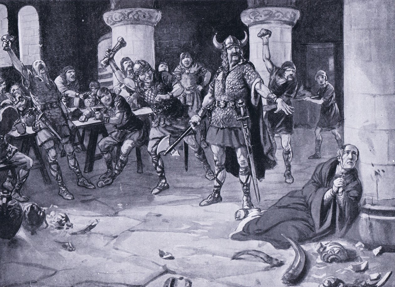 Alphegen marttyyrikuolema, palmusunnuntai AD1016, 1920-luku tekijältä Joseph Ratcliffe Skelton