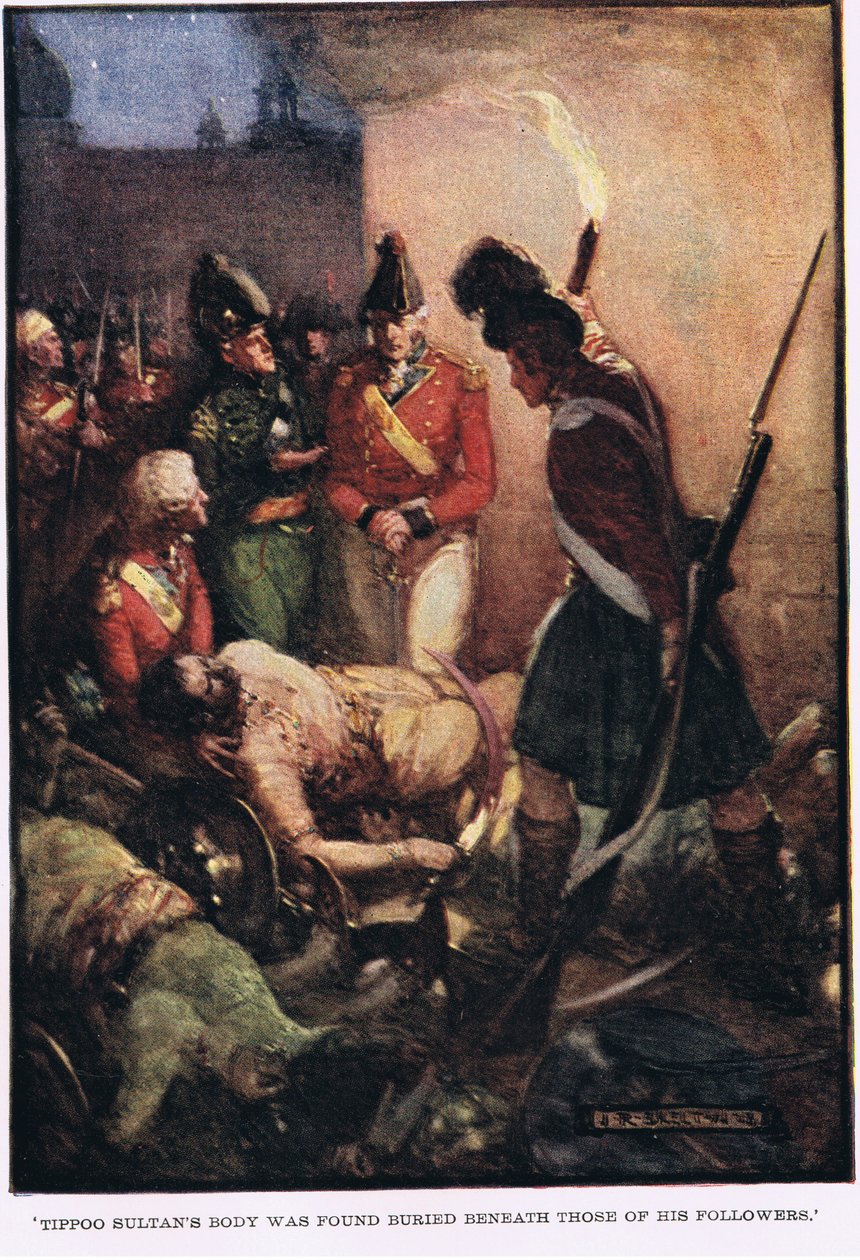 Tipoo Sultanin ruumis löydettiin haudattuna hänen seuraajiensa ruumiin alle. tekijältä Joseph Ratcliffe Skelton
