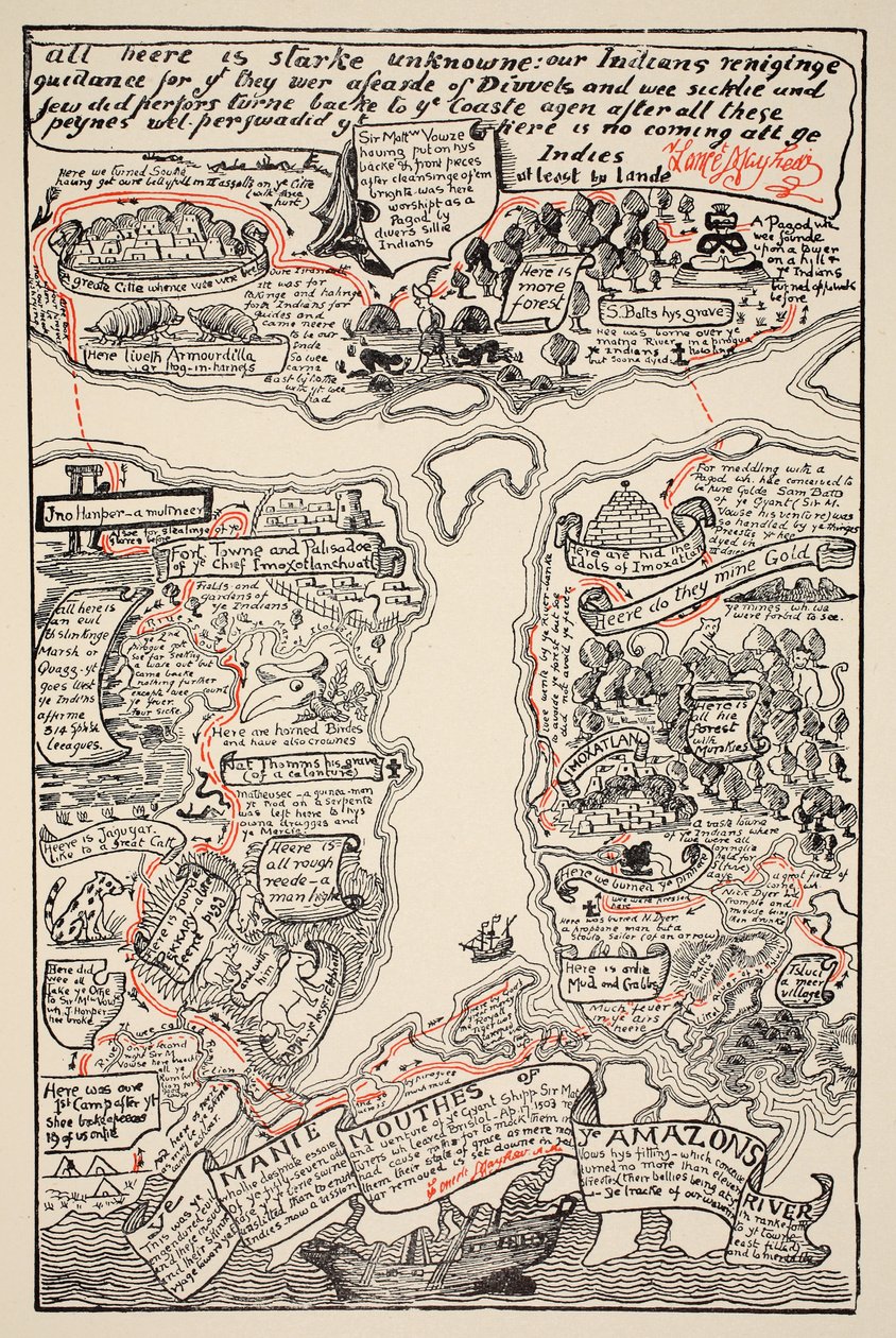 Kiihottava kartta sameasta Amazonista, kuva Rudyard Kiplingin pubista "Just So Stories for Little Children". Lontoo, 1951 tekijältä Joseph Rudyard Kipling