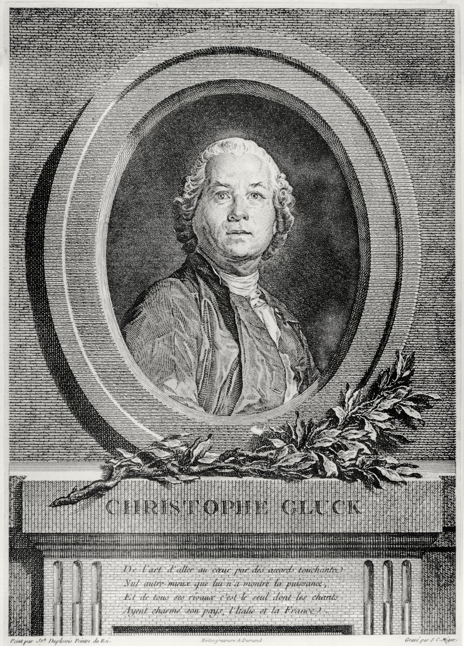 Muotokuva Christoph Gluckista, saksalaisesta säveltäjästä, kaiverrus Simon Charles Miger (1736-1820) (heliogravyri) tekijältä Joseph Siffred Duplessis