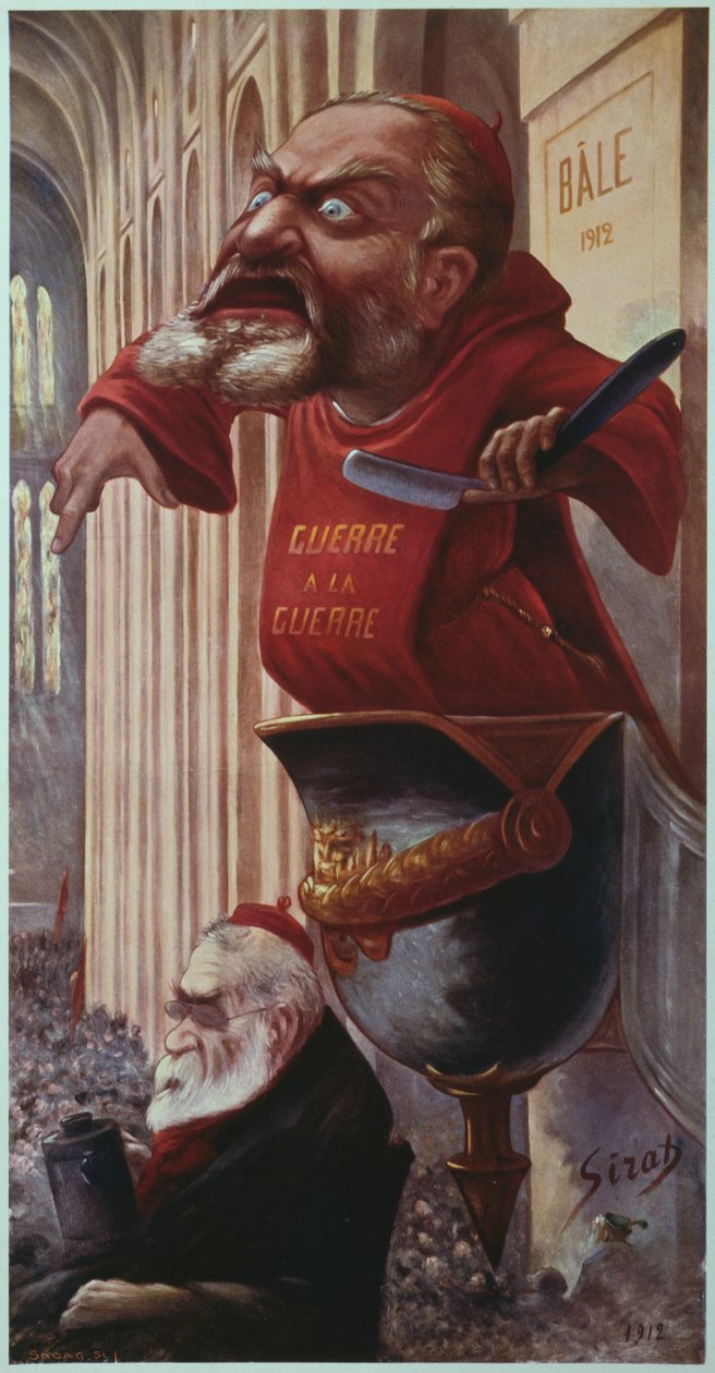 Karikatyyri Jean Jauresista ja Edouard Vaillantista toisen sosialistisen internationaalin kongressissa Baselissa 1912 tekijältä Joseph Sirat