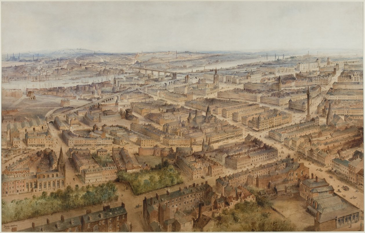 Newcastle upon Tyne (vartaloväri, kynä ja wc paperilla) tekijältä Joseph Ratcliffe Skelton