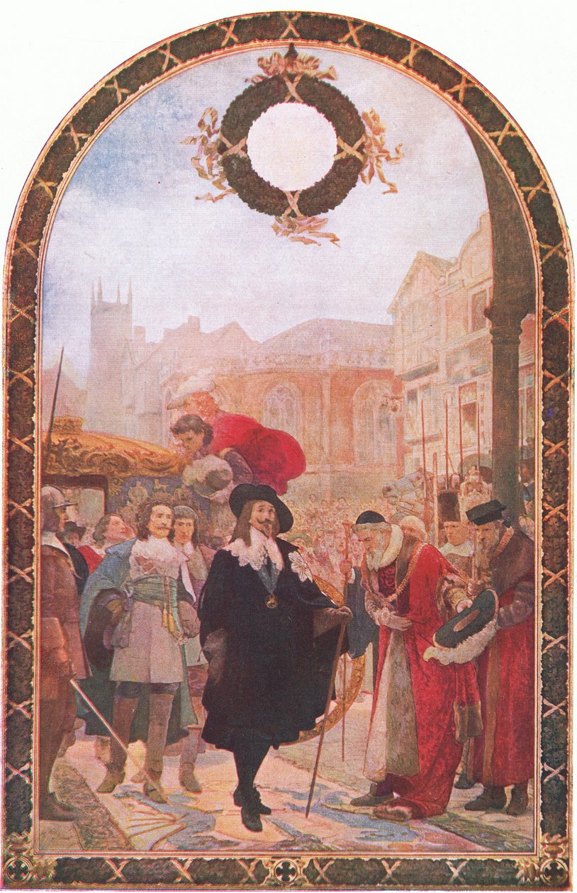 Kaarle I vaatii Guildhallin viittä jäsentä 1641-1642, teoksesta Cassells History of the British People, jonka on julkaissut Waverley Book Company Limited, n. 1940. tekijältä Joseph Soloman