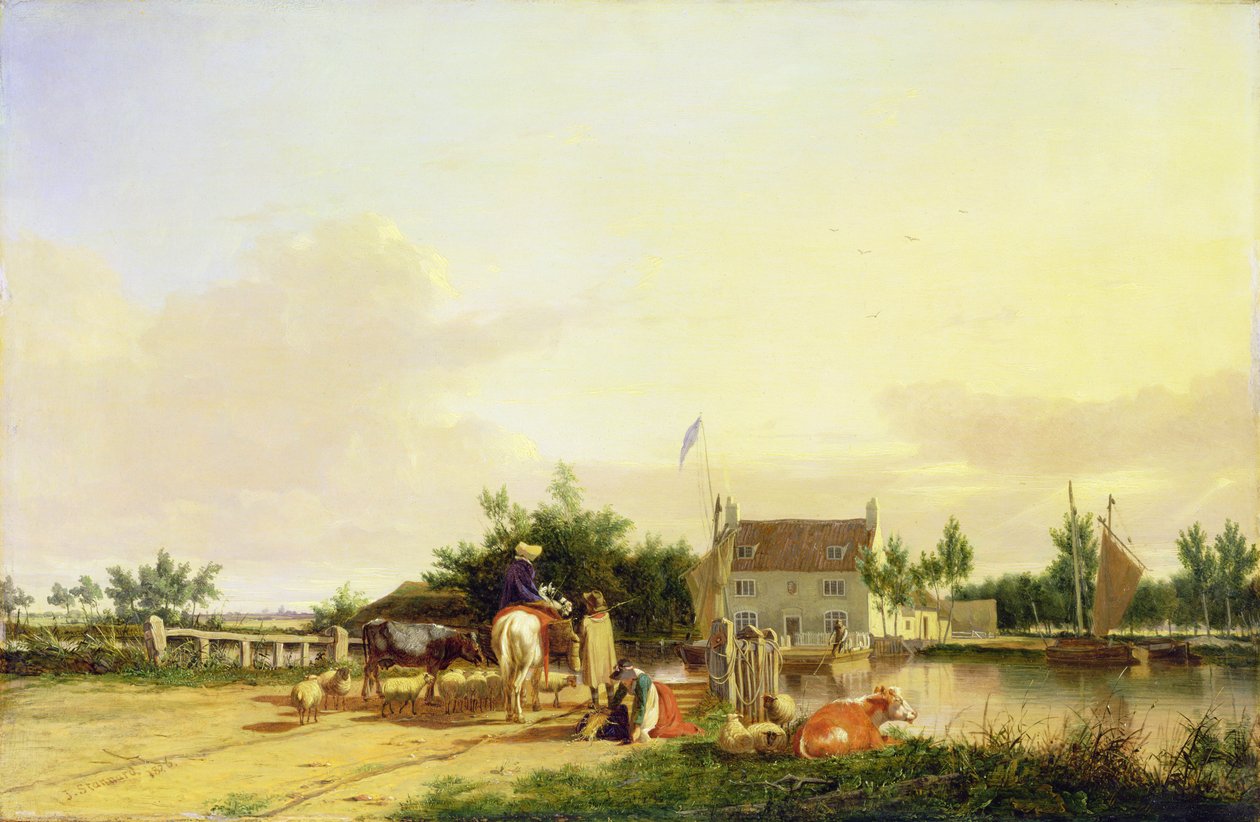 Buckenham Ferry Yare-joella, Norfolk, 1826 tekijältä Joseph Stannard