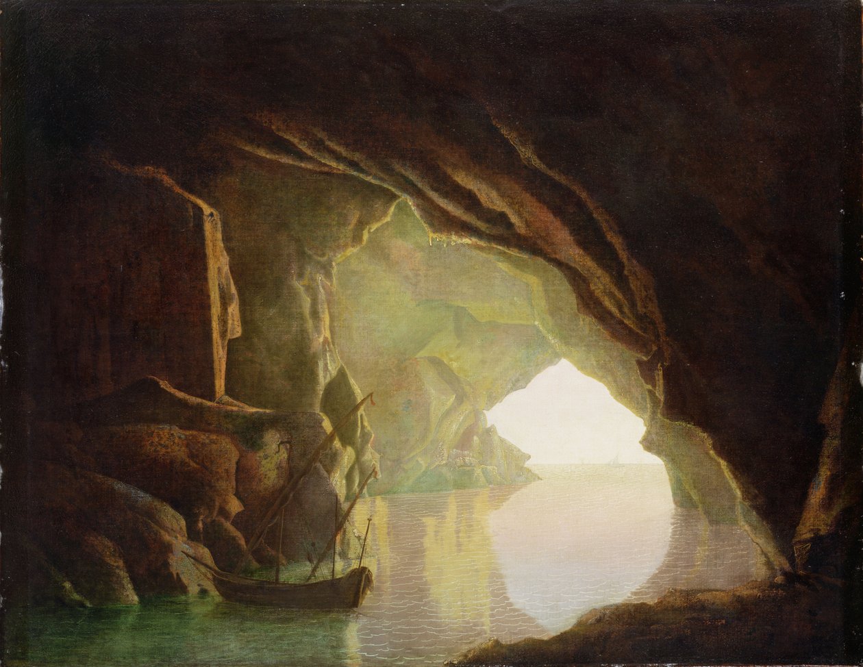 Luola Salernonlahdella, auringonlasku, n. 1780-1 tekijältä Joseph Wright of Derby