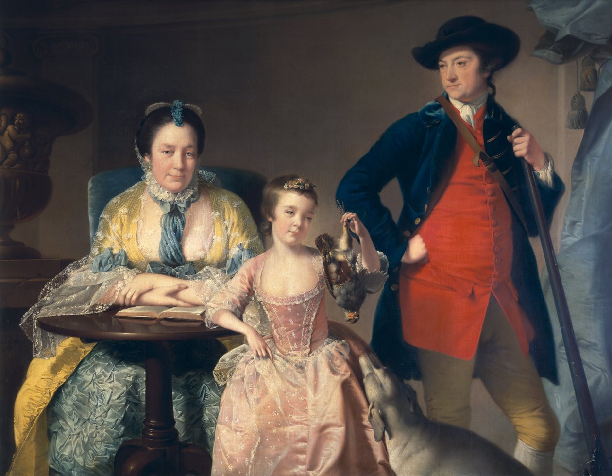 James ja Mary Shuttleworth yhden tyttärensä kanssa, 1764 tekijältä Joseph Wright of Derby