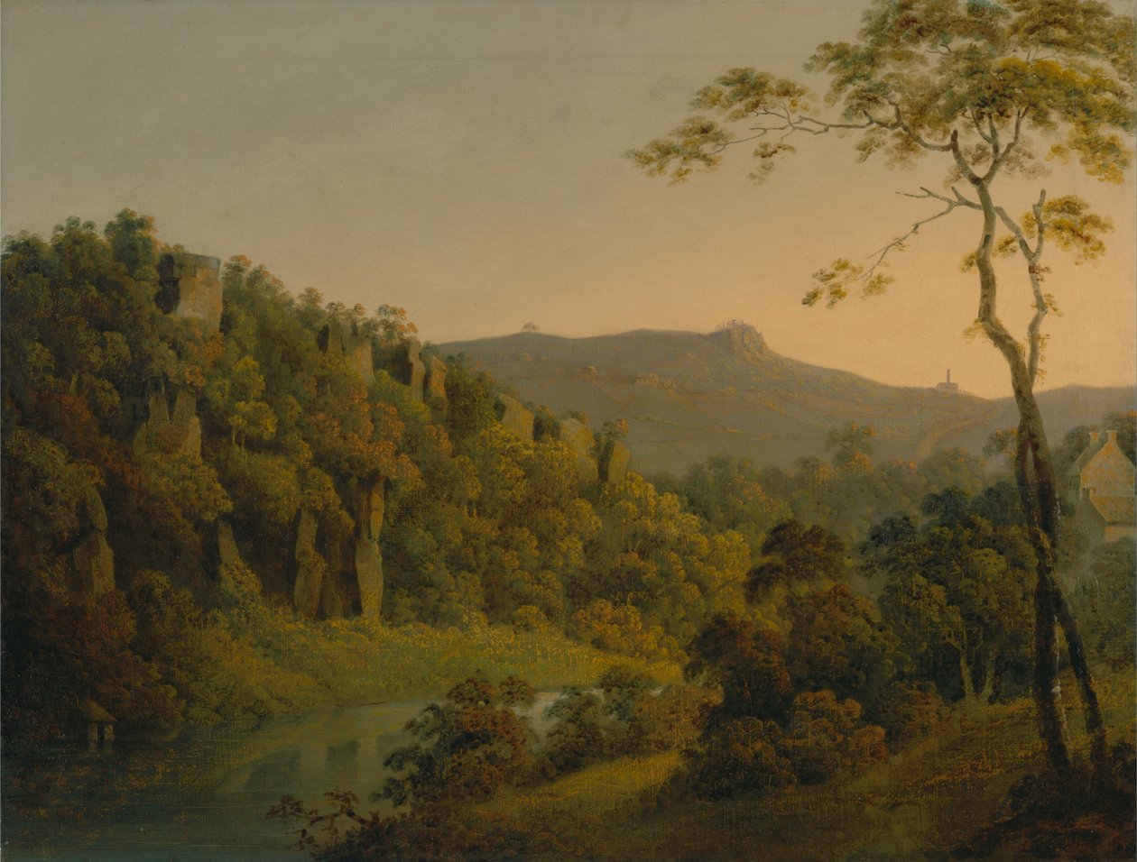 Matlock Dale katselee kohti Black Rock Escarpmentia tekijältä Joseph Wright of Derby