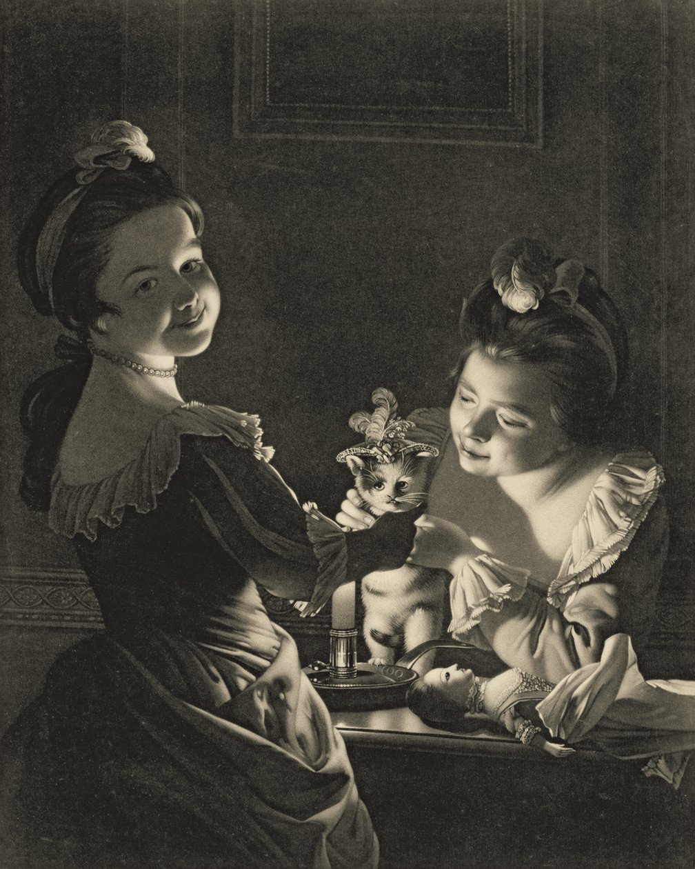 Miss Kitty Dressing, 1781 (mezzotint) tekijältä Joseph Wright of Derby