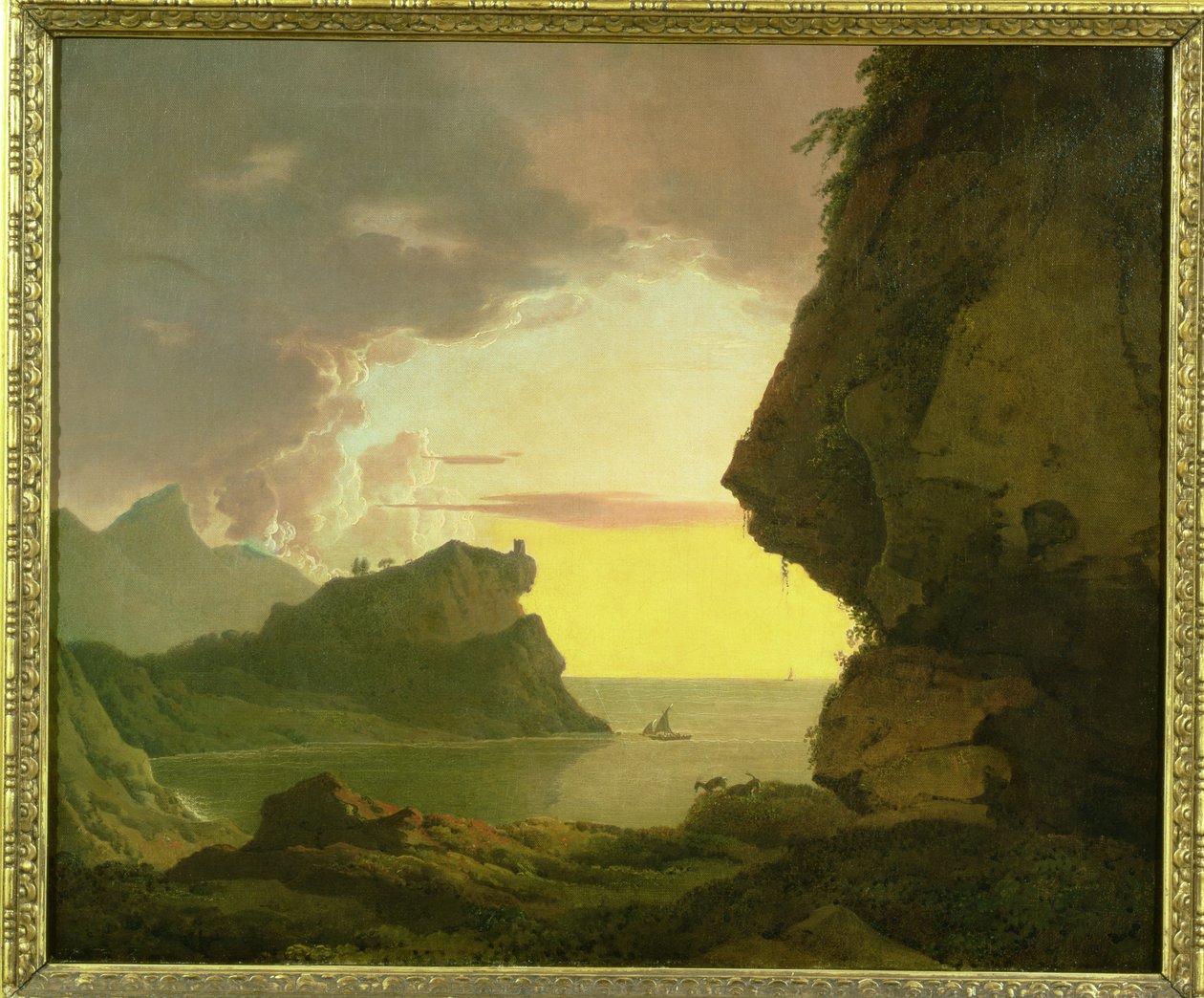 Auringonlasku rannikolla lähellä Napolia, n. 1785-1790 tekijältä Joseph Wright of Derby