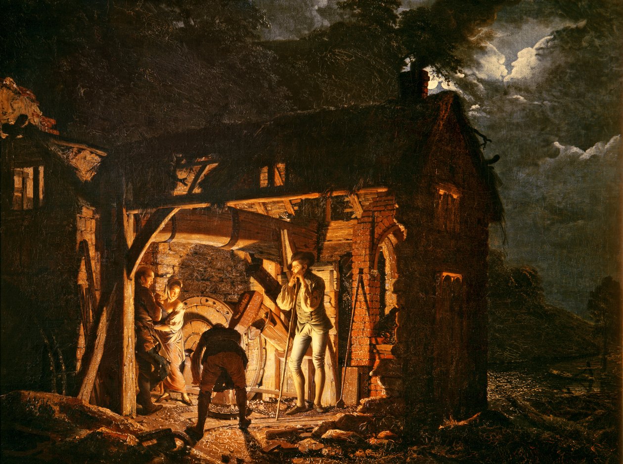 Rautatakomo ulkopuolelta katsottuna, noin 1770-luku tekijältä Joseph Wright of Derby