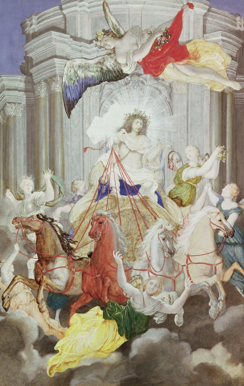 Ranskan kuninkaan Ludvig XIV:n (1638-1715) voitto, joka ajoi auringon vaunua, jota edelsi Aurora tekijältä Joseph Werner