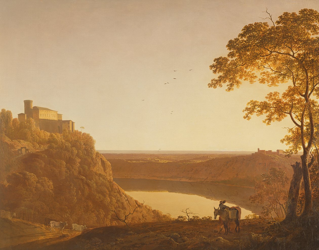 Nemi-järvi auringonlaskun aikaan, noin 1790 tekijältä Joseph Wright of Derby