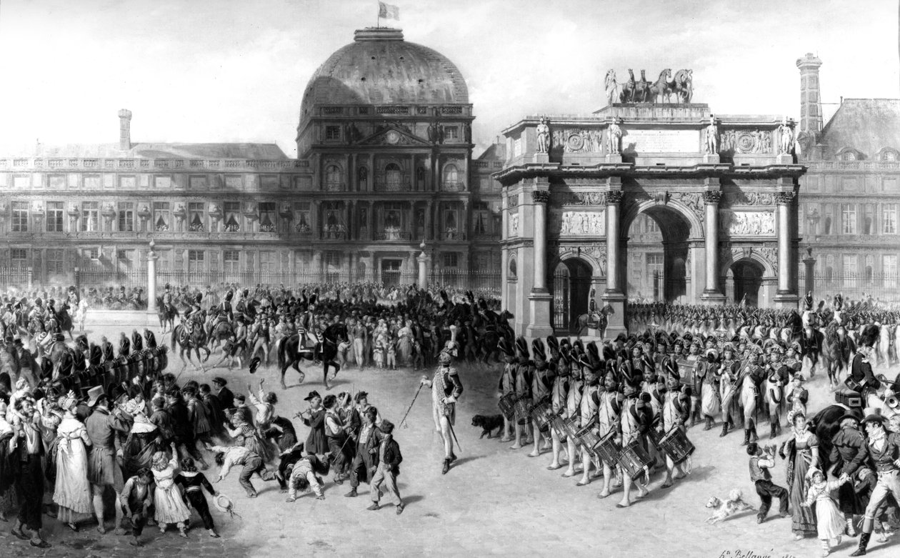 Kuvaus sotilaskatsauksesta Ranskan ensimmäisen valtakunnan aikana vuonna 1810 Tuileries