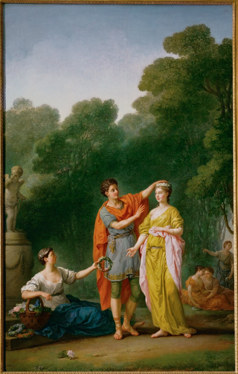 Rakastaja kruunaa rakastettunsa kukkaseppeleellä ... tekijältä Joseph Marie the Elder Vien