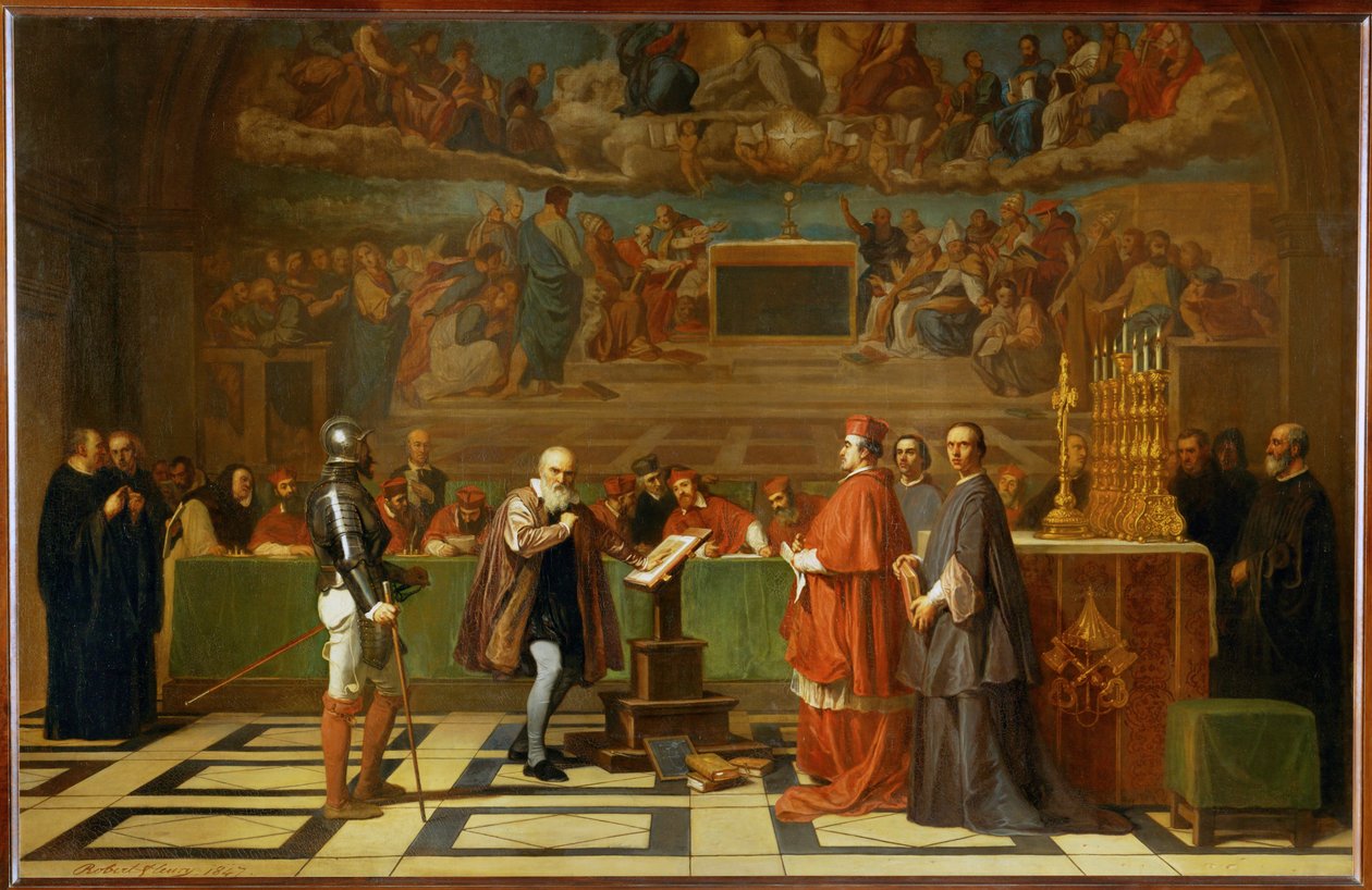 Galileo Galilei Vatikaanin pyhän kanslian edessä ... tekijältä Joseph-Nicolas Robert-Fleury