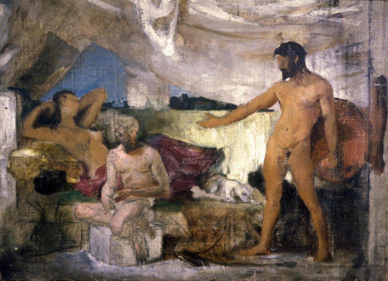 Troijan sota : Akhille ja Priam, Troijan kuningas, n. 1850 (luonnos) tekijältä Joseph Noel Sylvestre