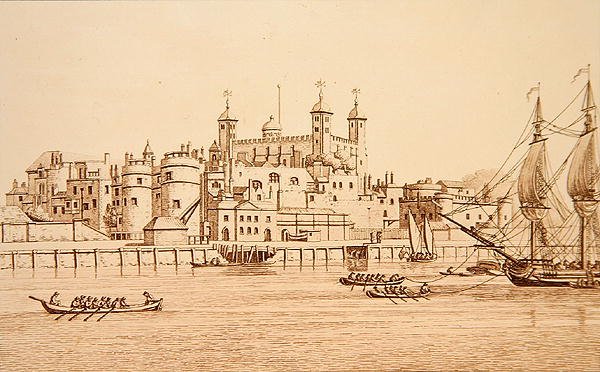 Eteläinen näkymä Lontoon Towerista, kaiverrus J.C. Stadler (fl.1780-1812) tekijältä Joseph (after) Farington