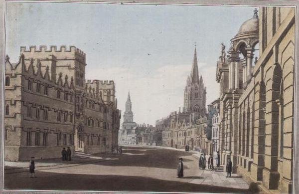 Näkymä Oxfordin High Streetille, kaiverrus J. C. Stadler (fl.1780-1812), julkaistu 1793 (kaiverrus) tekijältä Joseph (after) Farington