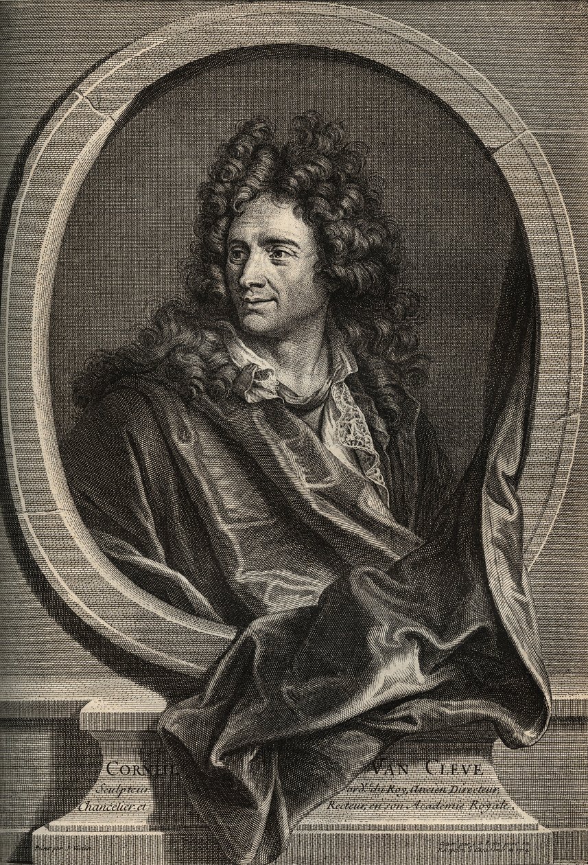 Corneille Van Cleven muotokuva ranskalaisesta kuvanveistäjästä (1645-1732), Poillyn kaiverrus Joseph Vivienin maalauksen jälkeen tekijältä Joseph (after) Vivien