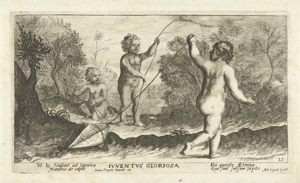 Lapset lentävät leijoja Iuventus gloriosa (otsikko esineessä) tekijältä Joseph Antoine Cochet