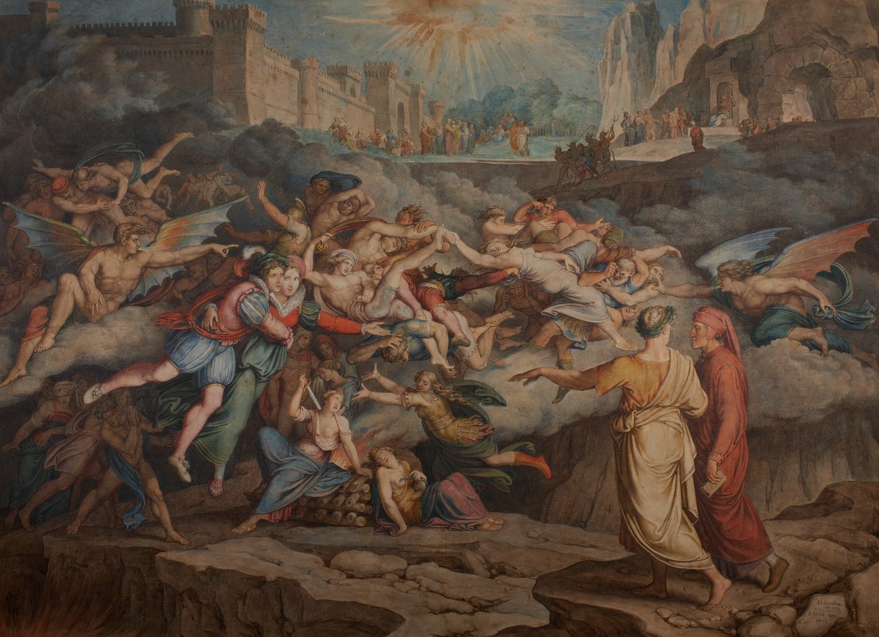 Dante ja Virgil helvetin toisella kehällä, 1823. tekijältä Joseph Anton Koch