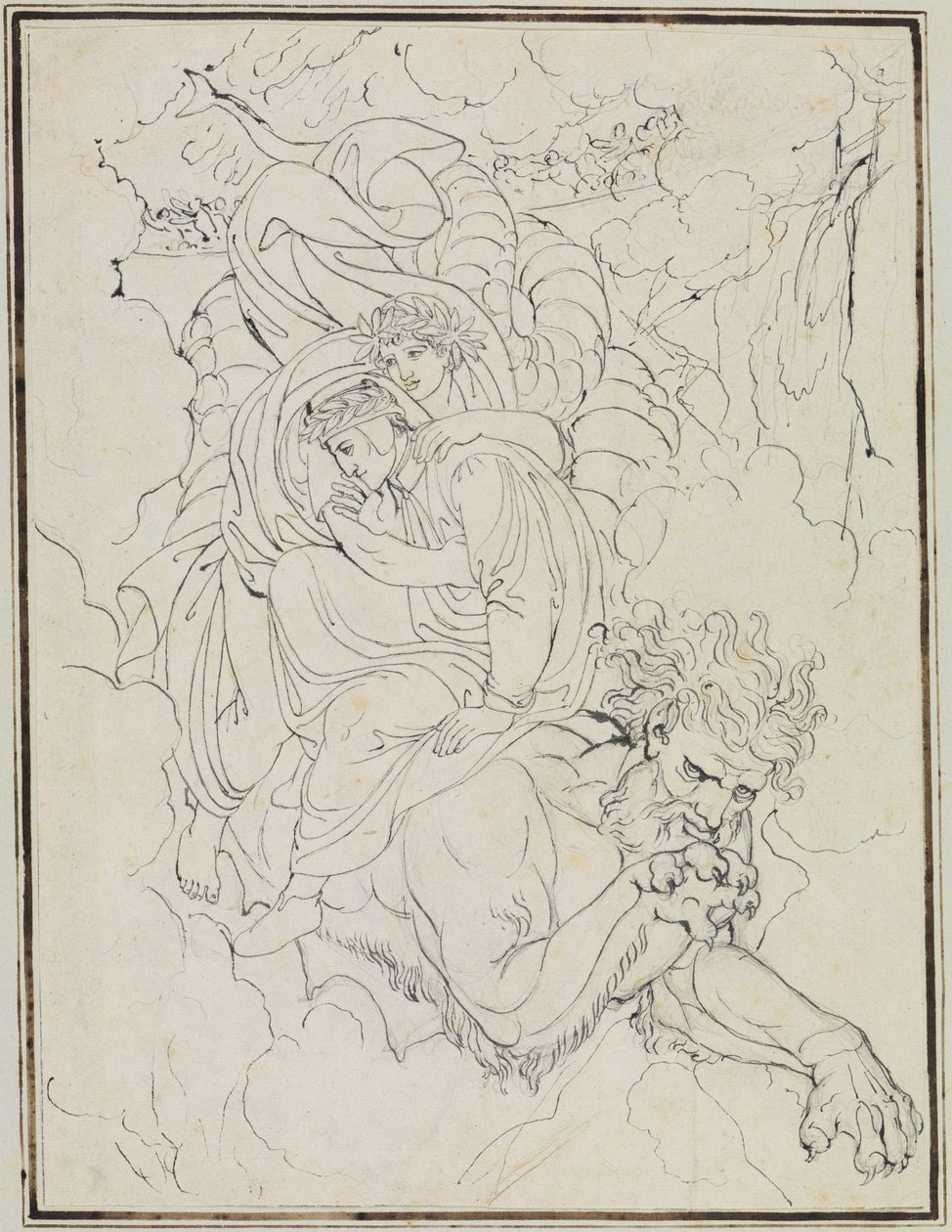 Dante ja Vergilius Geryonin selässä (Dante, Inferno, laulu 17, säkeistö 94) tekijältä Joseph Anton Koch