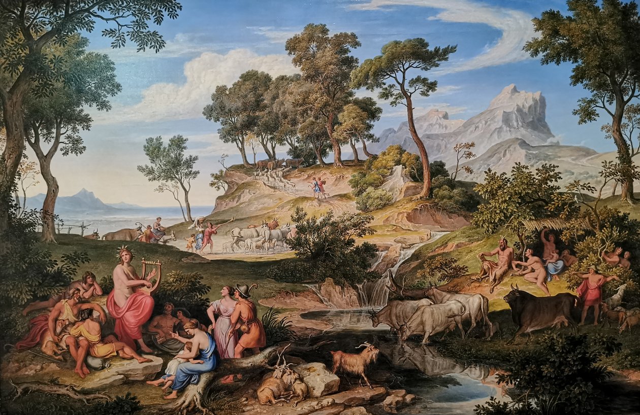 Saksa: Apollo unter den Hirten Apollo paimenten joukossa
 Apollo paimenten joukossa
 ranskaksi:  Apollon parmi les bergers Apollo paimenten joukossa. tekijältä Joseph Anton Koch