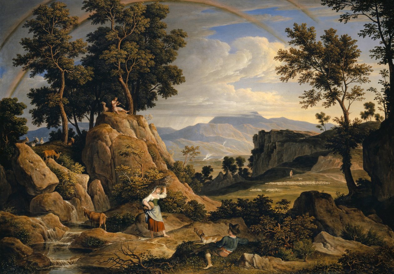 Maisema lähellä Olevanoa sateenkaaren kanssa, 1823-24 tekijältä Joseph Anton Koch