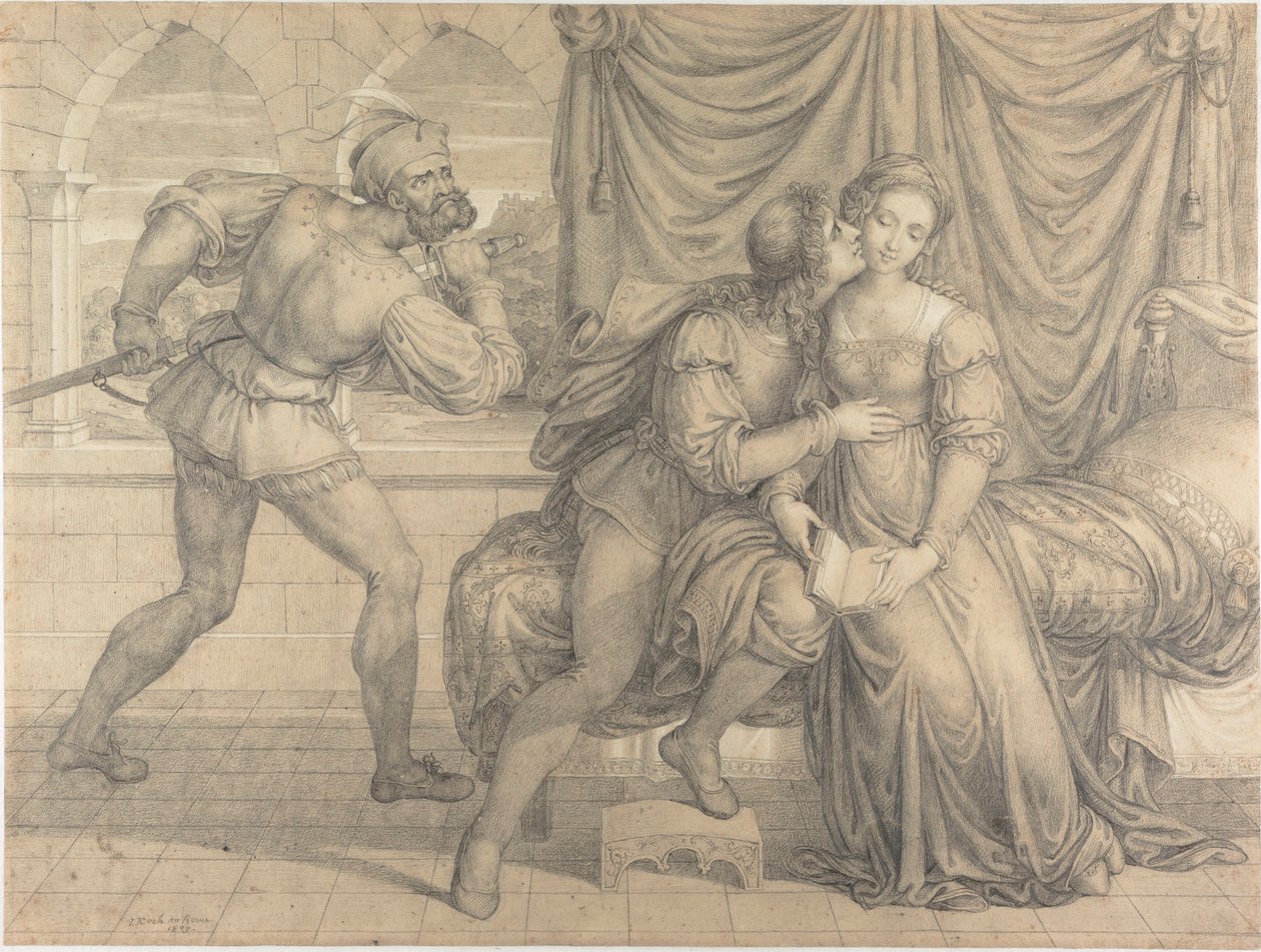 Paolo ja Francesca, yllättynyt Gianciotto Malatesta, 1809. tekijältä Joseph Anton Koch
