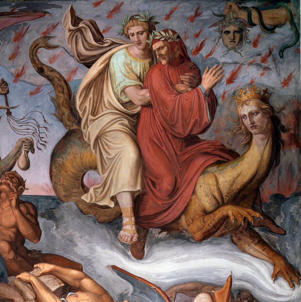 Helvetti Danten jumalallisesta komediasta - Yksityiskohta - Fresco tekijältä Joseph Anton Koch