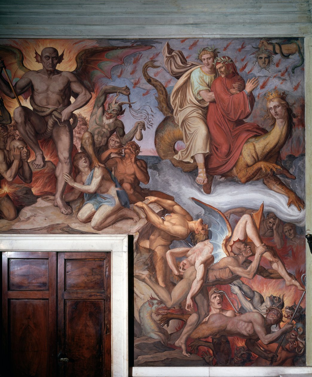 Helvetti Danten jumalallisesta komediasta - Yksityiskohta - Fresco tekijältä Joseph Anton Koch